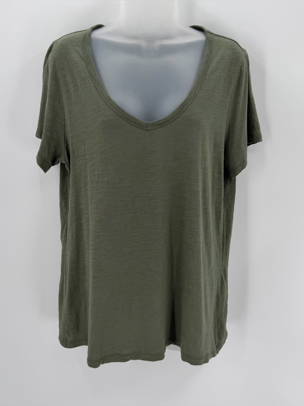 Banana Republic Top Womens L Green Malibu Tee Short Slv Scoop Slub Cotton Modal